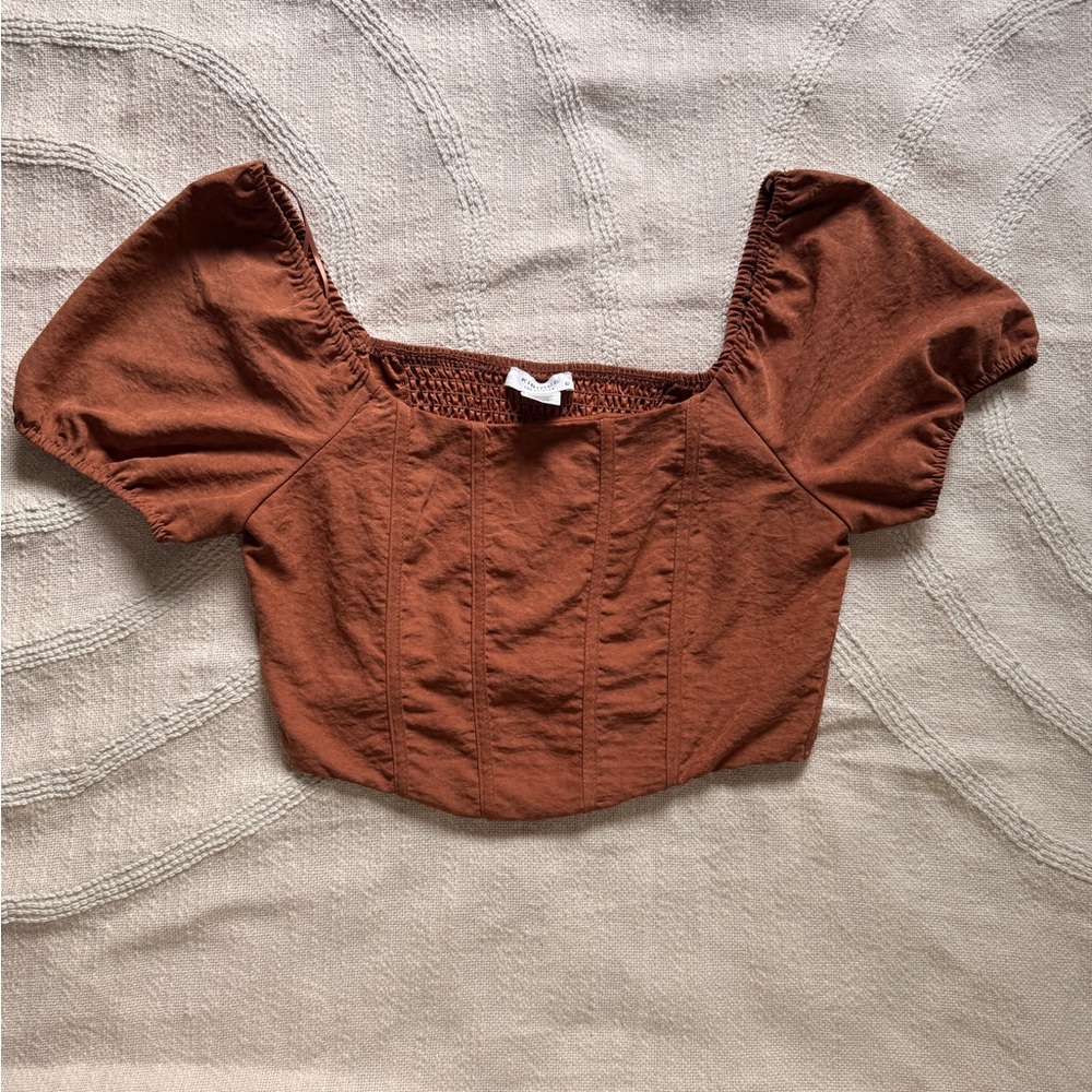 Chic Rust Puff Sleeve Crop Top County Western Statement Blouse
